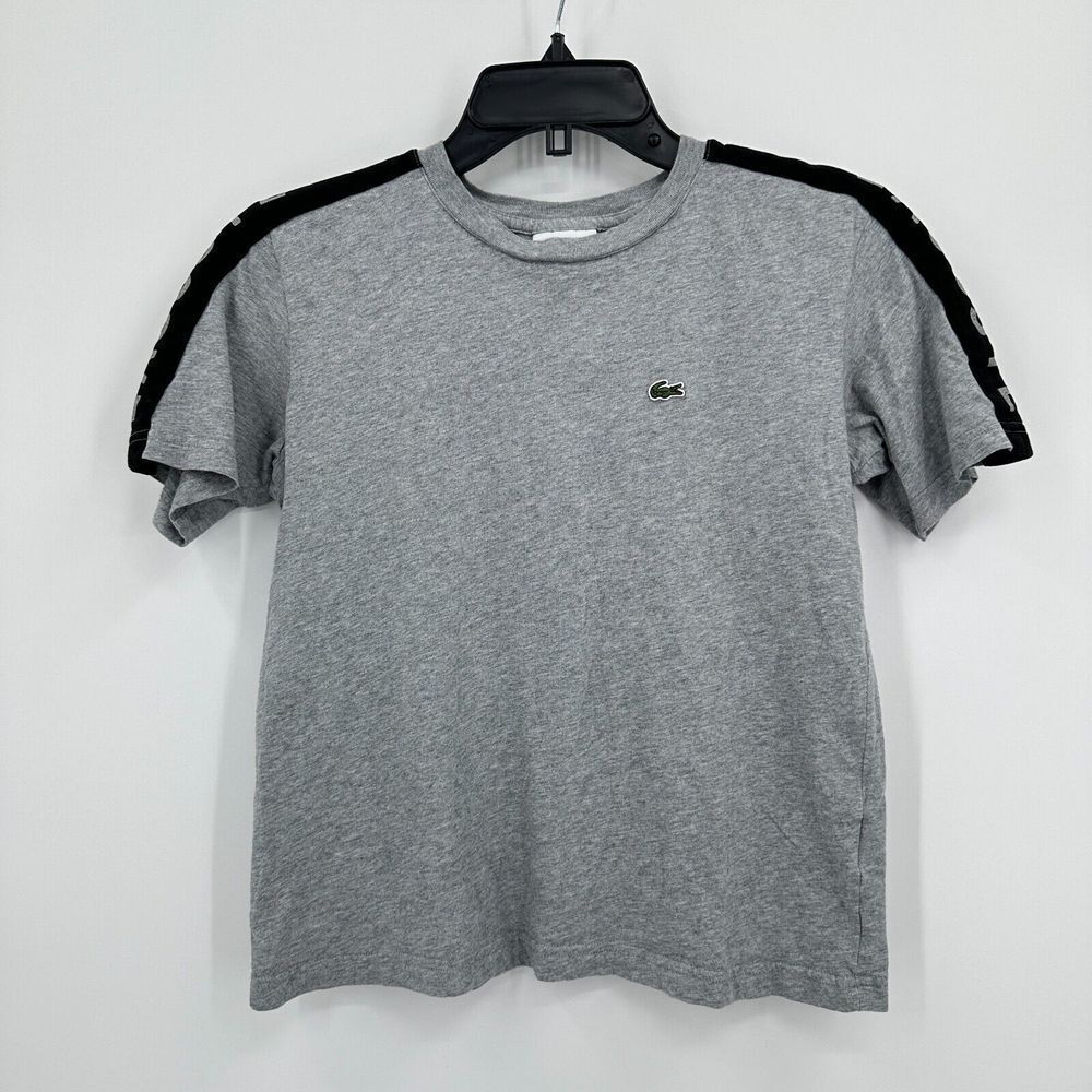 Lacoste Tshirt‎ Kids Size 12 Gray Black Logo Back To School Basic Tee Designer
